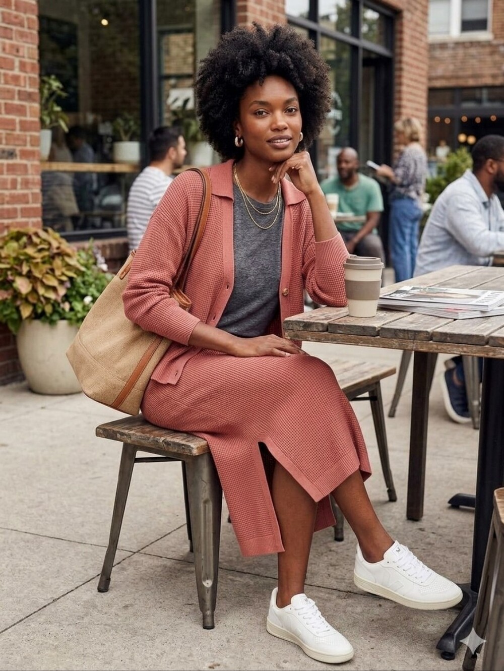 Free People | Terracotta Knit Cardigan & Skirt